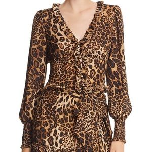 Aqua ruffled leopard cropped shirt